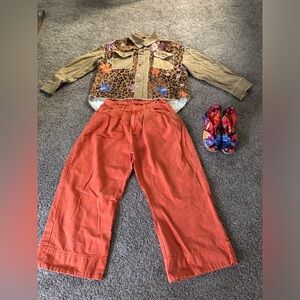 Leopard Print Jacket with Orange Pants with colorful sandals